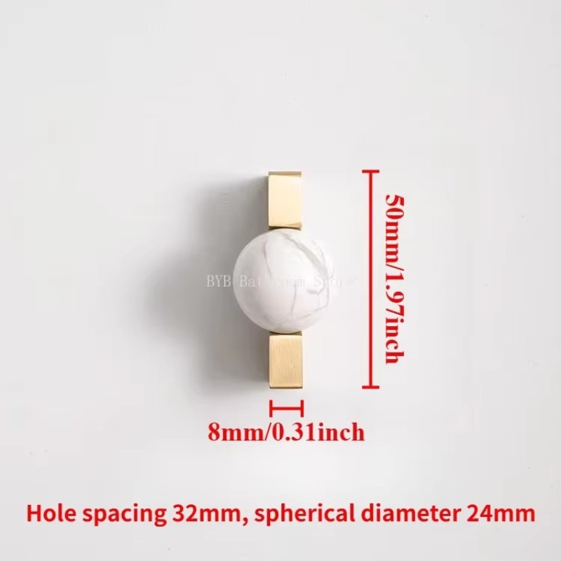 Furniture Hardware Drop Pulls - White Crystal Ball+Brass Furniture Handles Kitchen