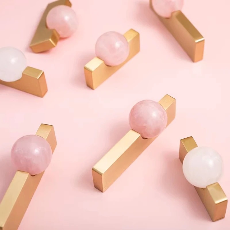 Furniture Hardware Drop Pulls - White Crystal Ball+Brass Furniture Handles Cupboard